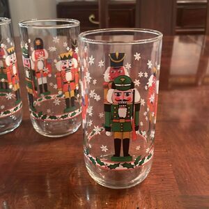 6 Vintage Set of LIBBEY Christmas Toy Soldier Nutcracker Glasses Highball